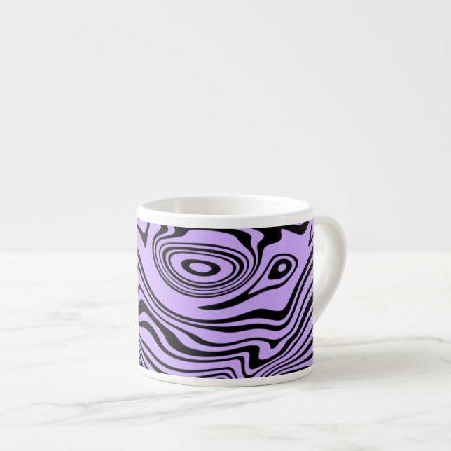 Abstract Warped Black & Purple Lines -Customizable Espresso Cup (Front Right)
