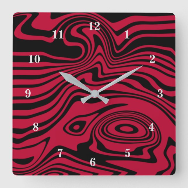 Abstract Warped Black & Red Lines - Customizable Square Wall Clock (Front)