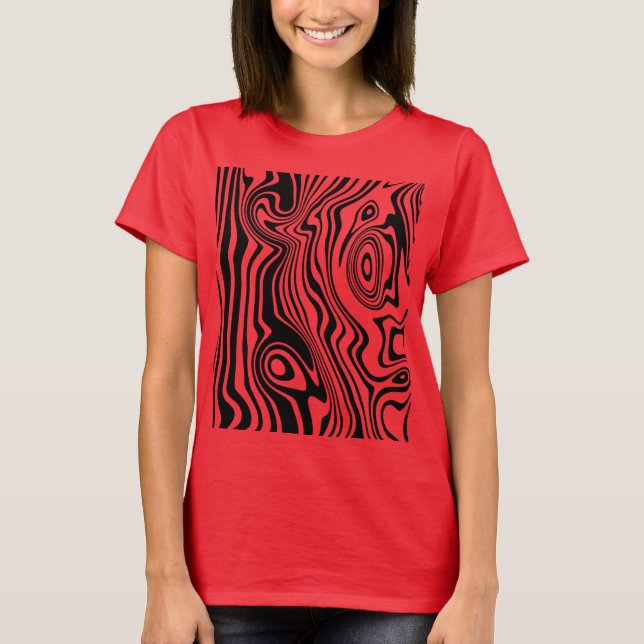 Abstract Warped Black & Red Lines - Customizable T-Shirt (Front)