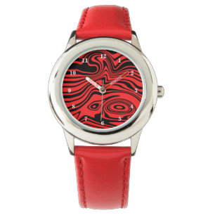 Abstract Warped Black & Red Lines - Customizable Watch