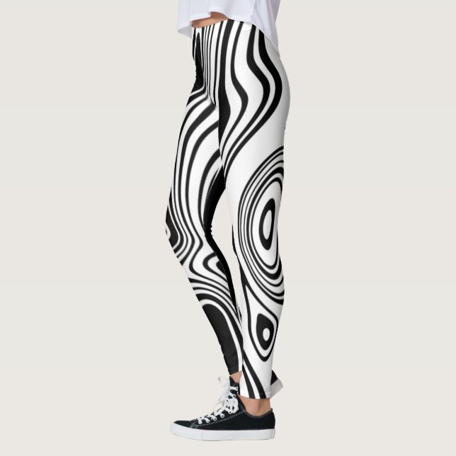 Abstract Warped Black & White Lines 7 Leggings (Left)