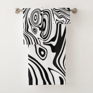 Abstract Warped Black & White Lines - Customizable Bath Towel Set