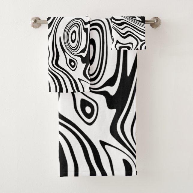 Abstract Warped Black & White Lines - Customizable Bath Towel Set (Insitu)
