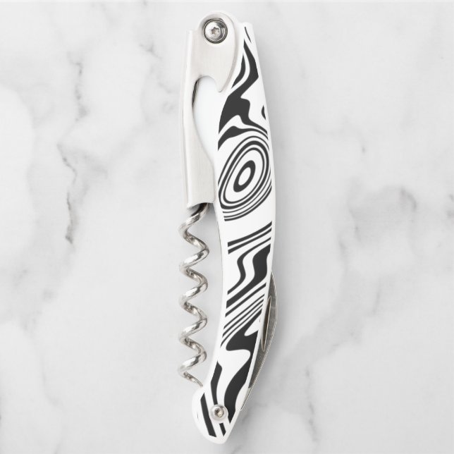 Abstract Warped Black & White Lines - Customizable Corkscrew (Front)