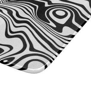 Abstract Warped Black & White Lines - Customizable Cutting Board