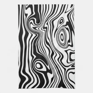 Abstract Warped Black & White Lines - Customizable Kitchen Towel