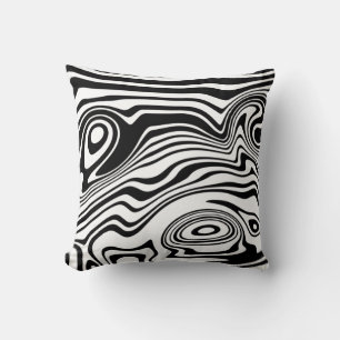 Abstract Warped Black & White Lines - Customizable Throw Pillow