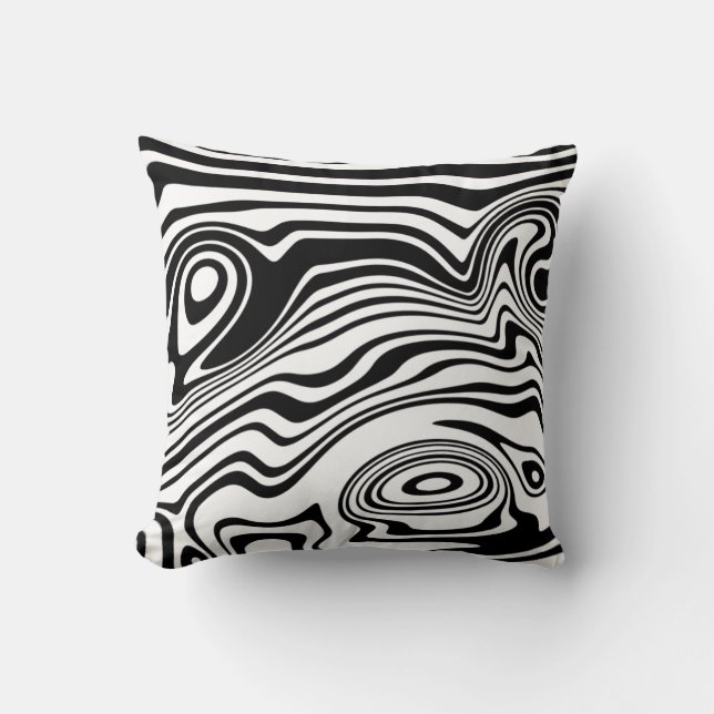 Abstract Warped Black & White Lines - Customizable Throw Pillow (Front)