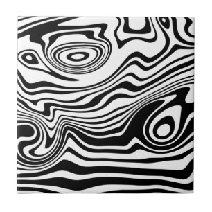 Abstract Warped Black & White Lines - Customizable Tile