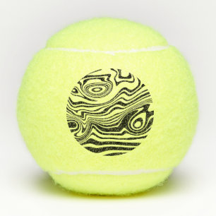 Abstract Warped Black Yellow Lines - Customizable Tennis Balls