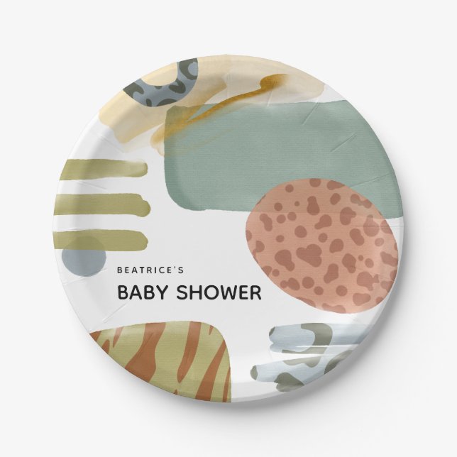 Abstract Watercolor Animal Paint Baby Shower Paper Plate (Front)