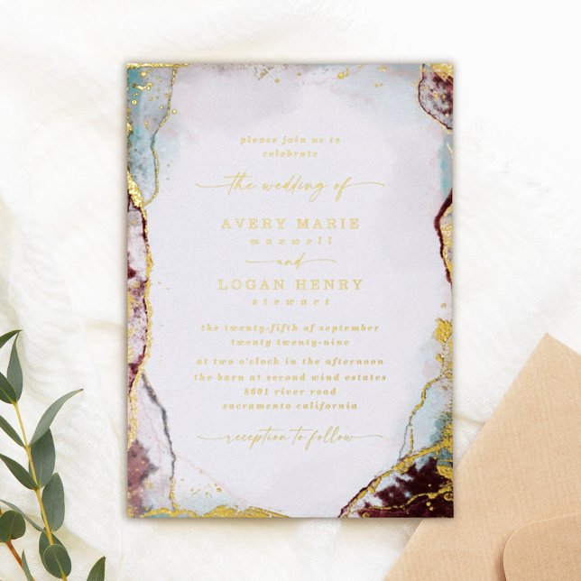 Abstract Watercolor Aqua Red Wedding Real Gold (Creator Uploaded)