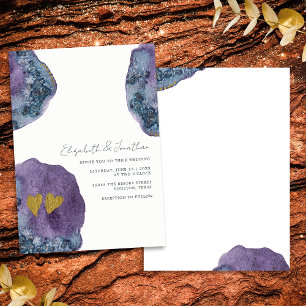 Abstract Watercolor Art Gold Navy Purple Wedding Invitation