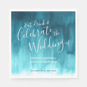 Abstract watercolor art teal aqua wedding napkins