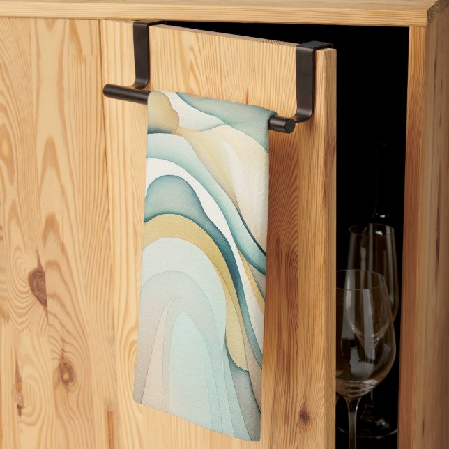 Abstract watercolor art waves. Modern flow motion Kitchen Towel (Thirds Fold)