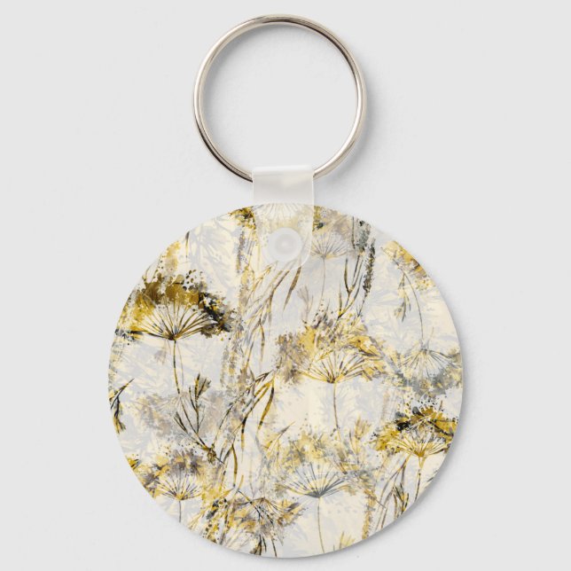 Abstract watercolor background: dandelion, juniper keychain (Front)