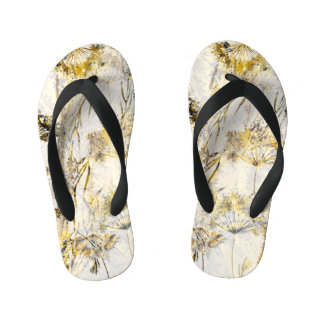 Abstract watercolor background: dandelion, juniper kid's flip flops