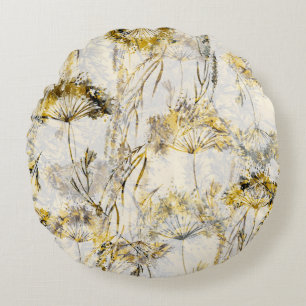 Abstract watercolor background: dandelion, juniper round pillow