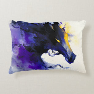 Abstract Watercolor Black Horse Portrait Accent Pillow