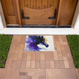 Abstract Watercolor Black Horse Portrait Doormat