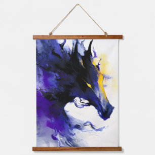 Abstract Watercolor Black Horse Portrait Hanging Tapestry