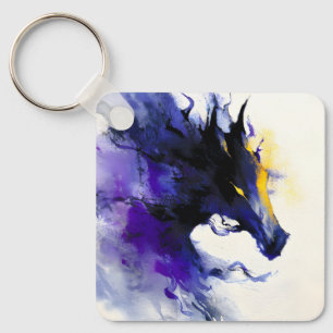 Abstract Watercolor Black Horse Portrait Keychain