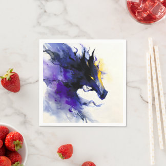 Abstract Watercolor Black Horse Portrait Napkin