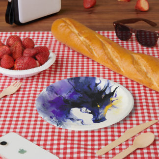 Abstract Watercolor Black Horse Portrait Paper Plate