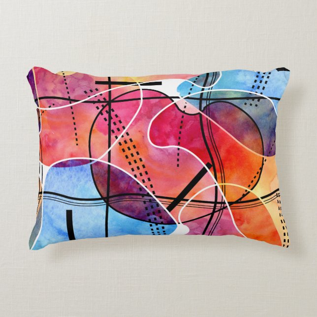 Abstract Watercolor Black White Pattern Accent Pillow (Front)