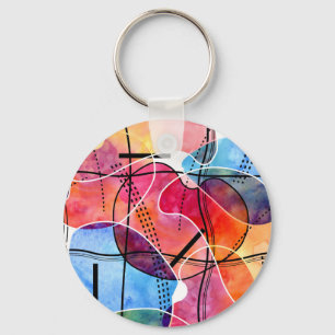 Abstract Watercolor Black White Pattern Keychain