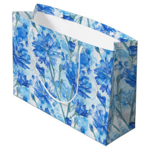 Abstract Watercolor Blue and White Flowers Large Gift Bag
