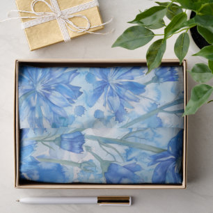 Abstract Watercolor Blue and White Flowers Tissue Paper