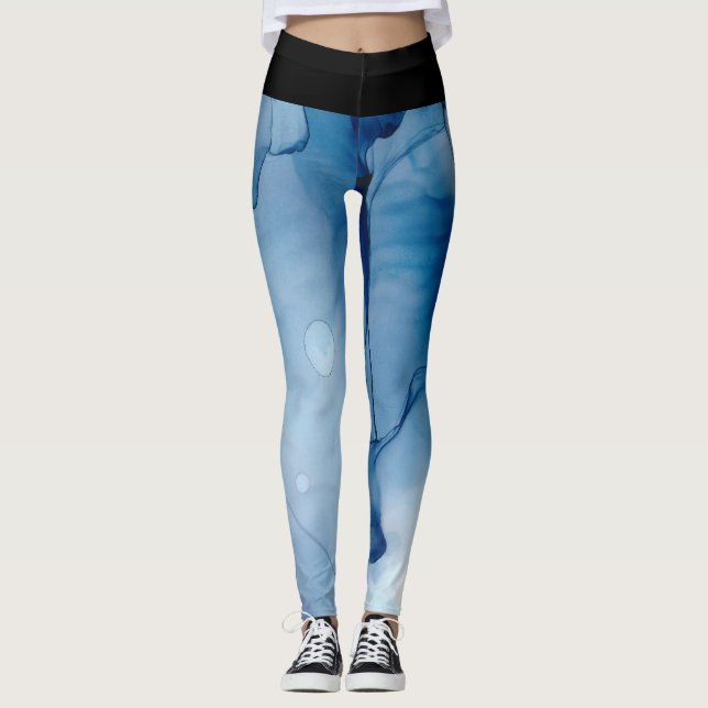 *~* Abstract Watercolor Blue Bubbles Leggings (Front)
