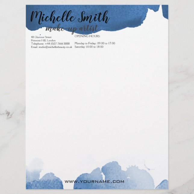 Abstract watercolor blue colour splash brush strok letterhead (Front)