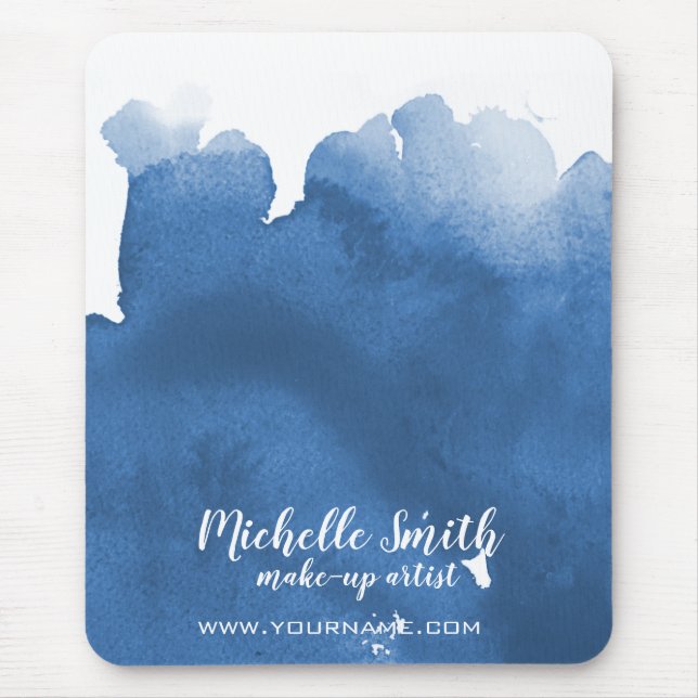 Abstract watercolor blue colour splash brush strok mouse pad (Front)