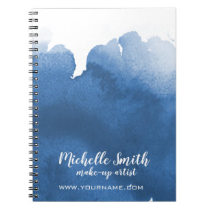 Abstract watercolor blue colour splash brush strok notebook