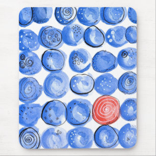 Abstract Watercolor Blue Dots Mouse Pad