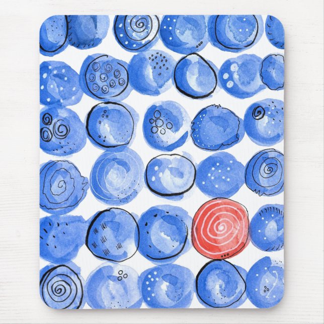 Abstract Watercolor Blue Dots Mouse Pad (Front)