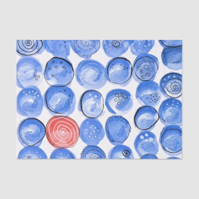Abstract Watercolor Blue Dots Tissue Paper (Front)