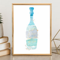 Abstract Watercolor Blue Ocean Message in a Bottle