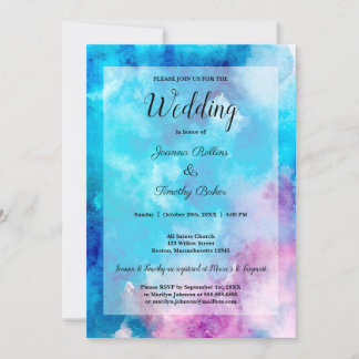 Abstract Watercolor Blue Purple Wedding Invitation