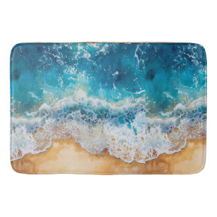 Abstract watercolor blue sea bath mat