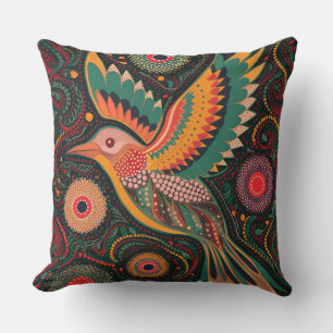 Abstract watercolor boho abstract bird dot art throw pillow
