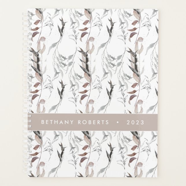 Abstract Watercolor Botanical Taupe Grey 2023 Planner (Front)