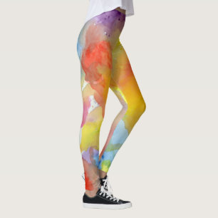 Abstract Watercolor Bright Vibrant Colours Paintin Leggings