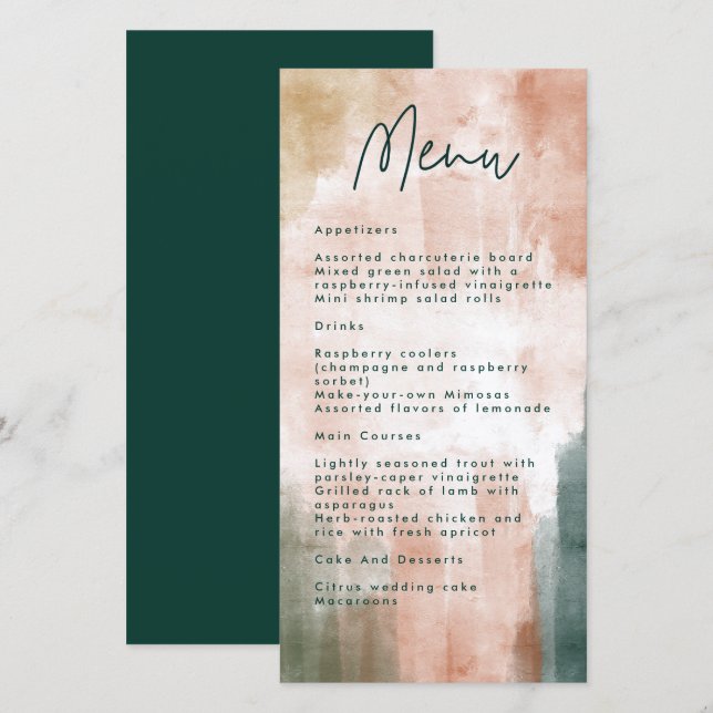 Abstract Watercolor Brush Stroke Wedding Menu Card (Front/Back)