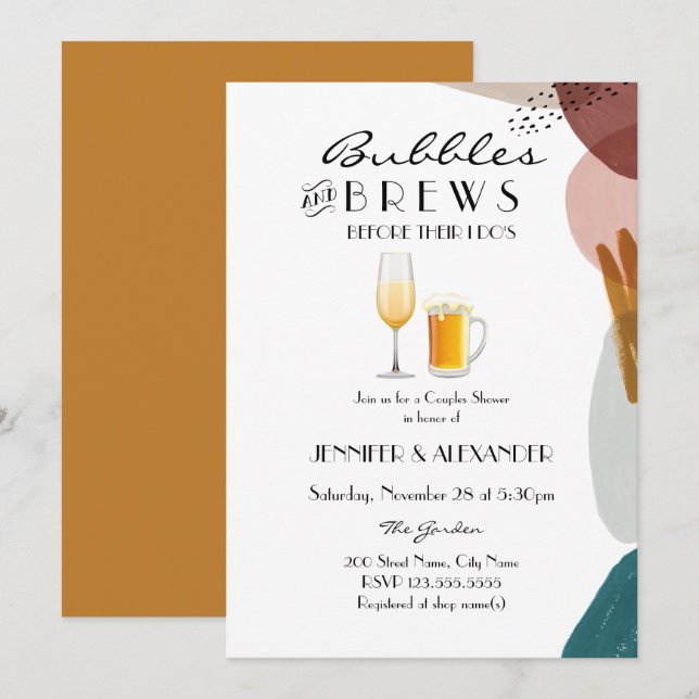 Abstract Watercolor Bubbles & Brews Invitation (Front/Back)