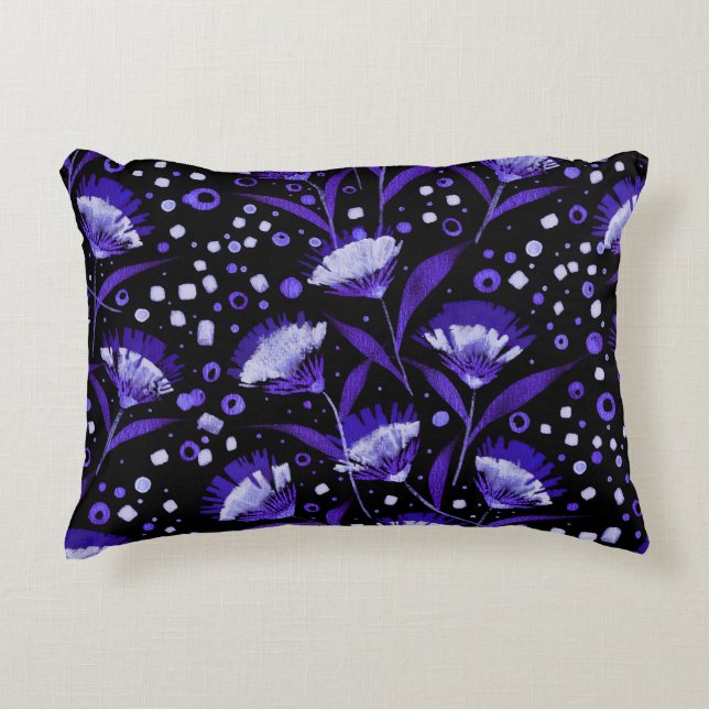 Abstract Watercolor Carnation Flowers Pattern Accent Pillow (Front)