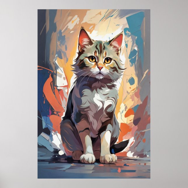 Abstract Watercolor Cat Expressionism Painting  Poster (Front)