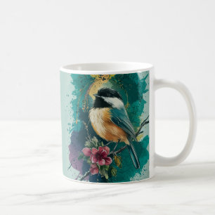 Abstract Watercolor Chickadee - Teal Mug